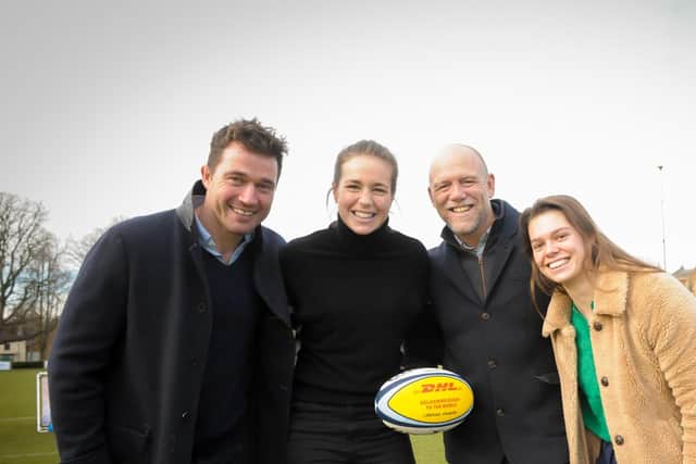 Rugby player VIPs l-r Alex Grove; Emily Scarratt,; MIke Tindall and Helena Rowland