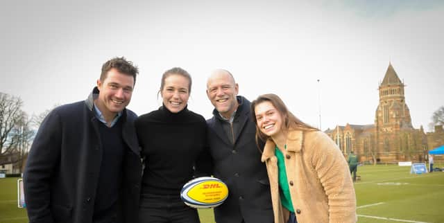 Rugby player VIPs l-r Alex Grove; Emily Scarratt,; MIke Tindall and Helena Rowland