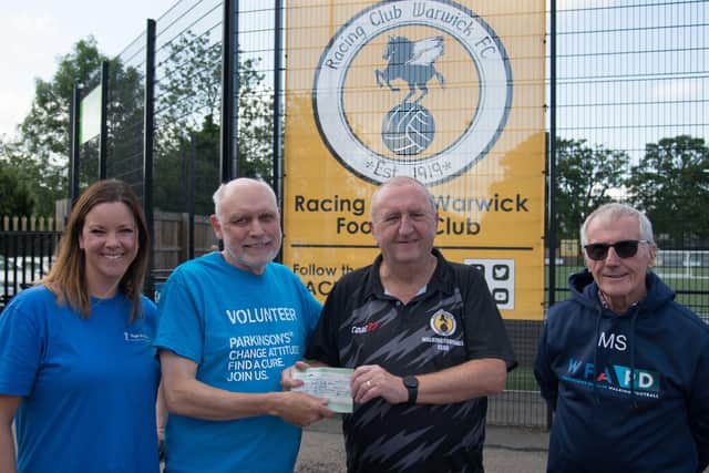 This year’s chosen charity for WRWFC is Parkinson’s UK and £300 was presented to Ken Meeson, Leamington and Warwick branch member of Parkinson’s UK and Emma Bracher, founder of Bigger and Better - fighting back against Parkinson’s, by chairman of WRWFC, Gordon Dando and Mike Southam, WRWFC committee liaison for the Parkinson’s project. Photo by Gillian Fletcher