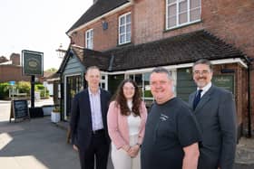 Pictured (left to right): Russell Grant (Chamber), Hayley Lineker (Warwickshire County Council), Mark Peggram (The Crown), Councillor Tim Sinclair (Warwickshire County Council). Photo supplied