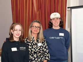 From left to right – Erin Bailey, Irene Tsiampakou and George Gulliver at the launch of Global Leamington. Photo by Allan Jennings.