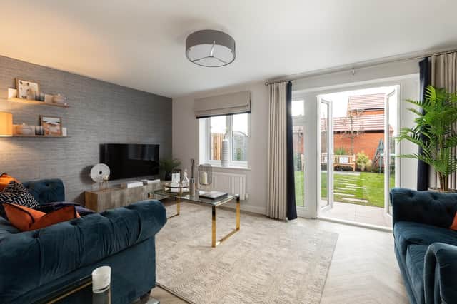 Bellway’s Rothley showhome at Hazelwood features a spacious lounge which opens onto the garden