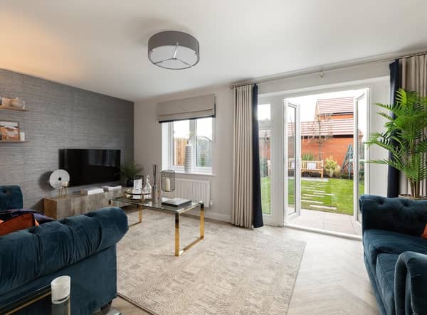 Bellway’s Rothley showhome at Hazelwood features a spacious lounge which opens onto the garden