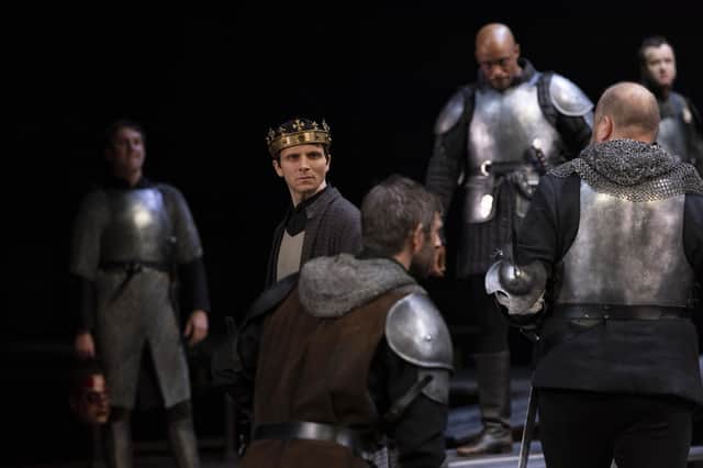 Mark Quartley as Henry VI with members of the company in Wars of the Roses. Photo by Ellie Kurttz (c) RSC