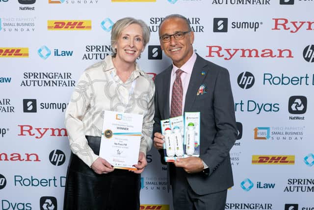 When TP met TP... Thurlaston entrepreneur Tracey Powiesnik receives her Small Business Sunday certificate from Theo Paphitis