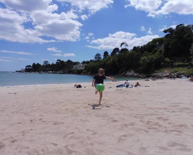 Tom playing on the beach in Brittany.