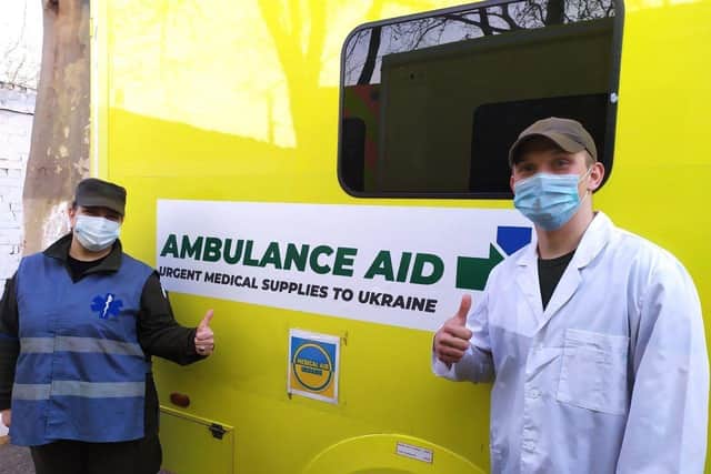 Ambulances and medical supplies driven from Hampton Lucy are now in use in Ukraine. Photo supplied