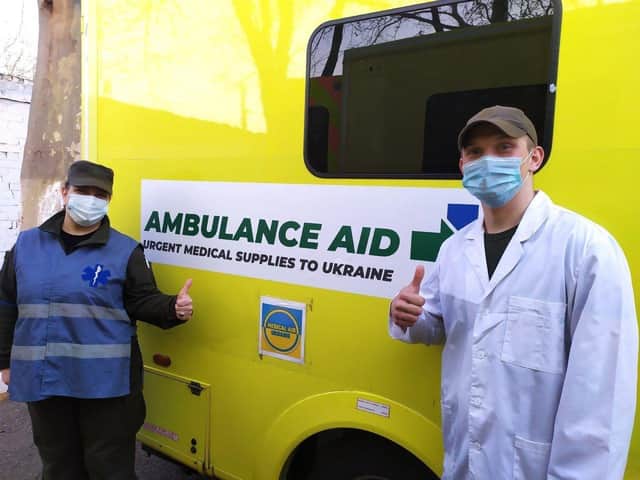 Ambulances and medical supplies driven from Hampton Lucy are now in use in Ukraine. Photo supplied