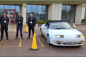 Joe Brown, Mike Wakeleigh-Jones and Archie Hewett outside Rugby College.