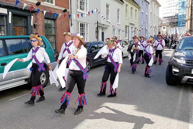 The Morris Dancers procession coming down Church Street in Warwick as part of the Warwick Folk Festival. Photo by Geoff Ousbey