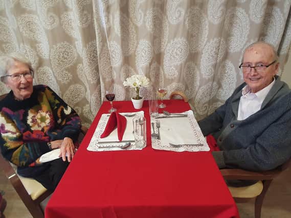 Residents and husband and wife Francis and Margaret enjoying a Valentine's meal