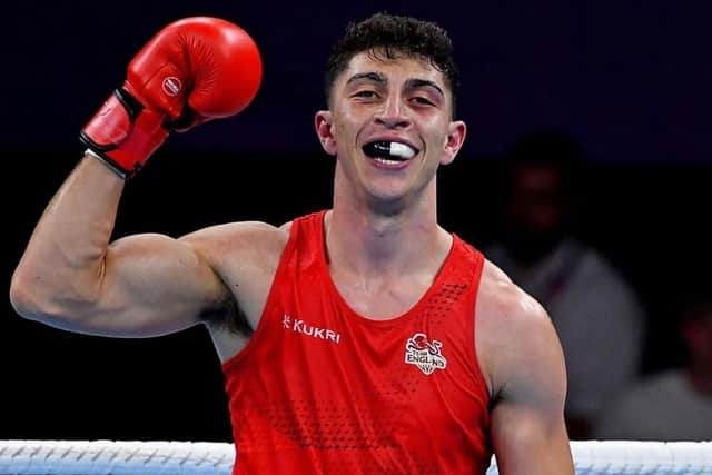 Leamington boxer Lewis Williams celebrates winning the heavyweight division of the Birmingham 2022 Commonwealth Games. Picture courtesy of Reece Singh promotions.