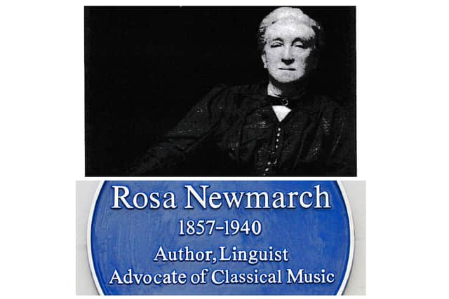 Top: Rosa Newmach. Bottom: The blue plaque in Rosa's honour which was unveiled at 52 Clarendon Avenue. Pictures by Allan Jennings.