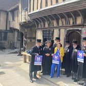 Pictured at the Lord Leycester, Master Heidi Meyer and Brethren with the Chairman of WDC Cllr Sidney Syson. Photo supplied