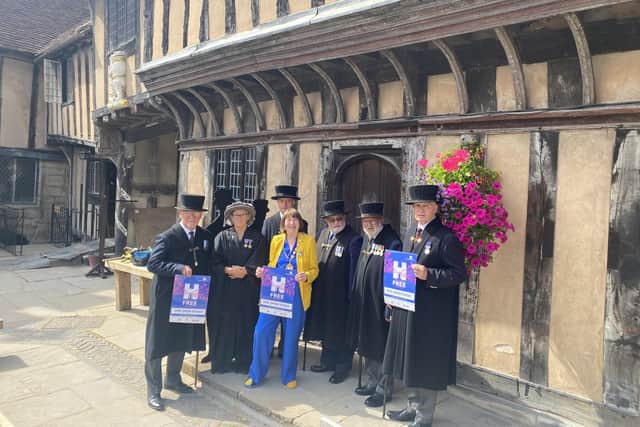 Pictured at the Lord Leycester, Master Heidi Meyer and Brethren with the Chairman of WDC Cllr Sidney Syson. Photo supplied