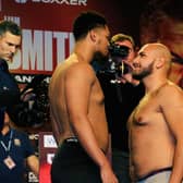 'Magic' Matty Harris at the weigh-in with his opponent Jiri Surmaj who he later beat by first-round knockout in his fourth bout of his professional career on the undercard of the Chris Eubank Jnr v Liam Smith fight the Manchester Arena on January 21. Photo courtesy of Reece Singh PR.