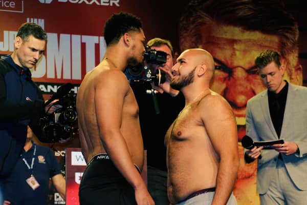 'Magic' Matty Harris at the weigh-in with his opponent Jiri Surmaj who he later beat by first-round knockout in his fourth bout of his professional career on the undercard of the Chris Eubank Jnr v Liam Smith fight the Manchester Arena on January 21. Photo courtesy of Reece Singh PR.