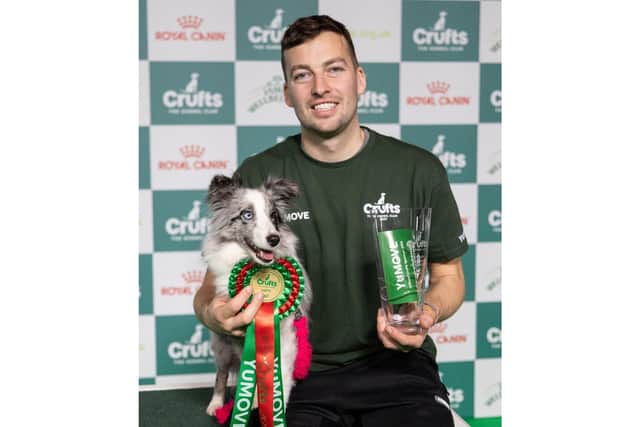 Agility Crufts Singles Final Small Winner Martin Reid with Selfie. Photo by BeatMedia and The Kennel Club