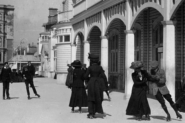 Rolling skating Edwardians on South Parade Pier 1909. Picture: Paul Costen collection