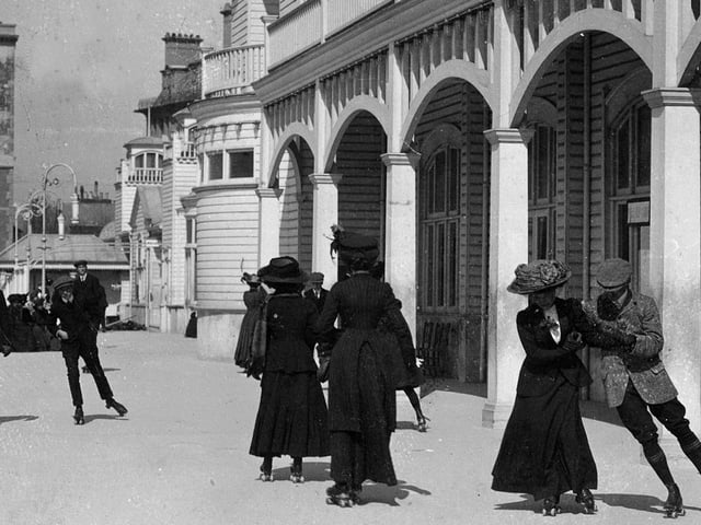 Rolling skating Edwardians on South Parade Pier 1909. Picture: Paul Costen collection