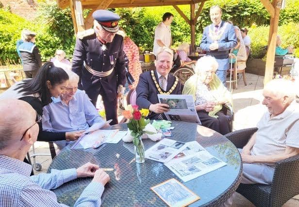 Dani (Park View manager), with The Lord Lieutenant of Warwickshire, Chair of Warwickshire County Council,Cllr Chris Kettle and the Mayor of Warwick, Cllr
Oliver Jacques with Park View residents taking part in activities. Photo supplied