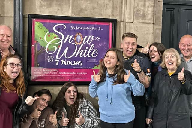 The word on the street is... Rugby Theatre will be bringing a fresh take on the classic tale of Snow White for its panto in January. Bethan Amos, in the pale blue, takes on the lead role and is pictured with some of the other cast members as they break the news about the show.