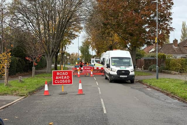 Parklands Avenue has been closed near to the junction with Cubbington Road for emergency repairs. Photo by Lillington Liberal Democrat Councillors