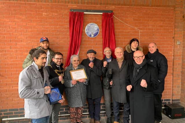 The unveiling of the blue plaque for legendary boxer Dick Turpin outside Sainsbury's in Saltisford, Warwick, in November 2021. Picture supplied.