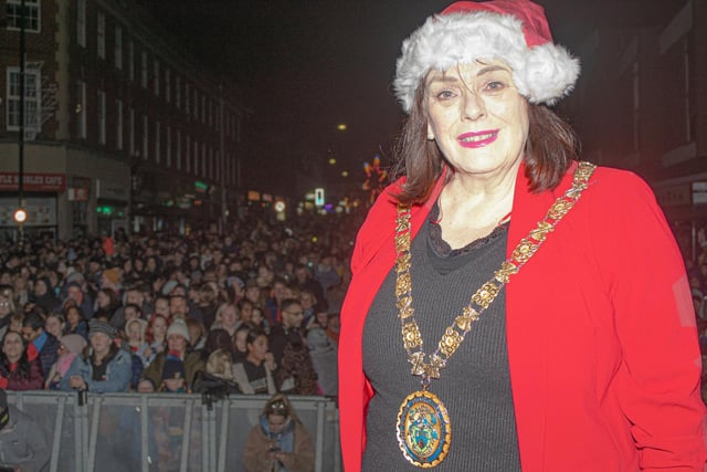 Rugby Mayor Maggie O'Rourke with the crowds.
