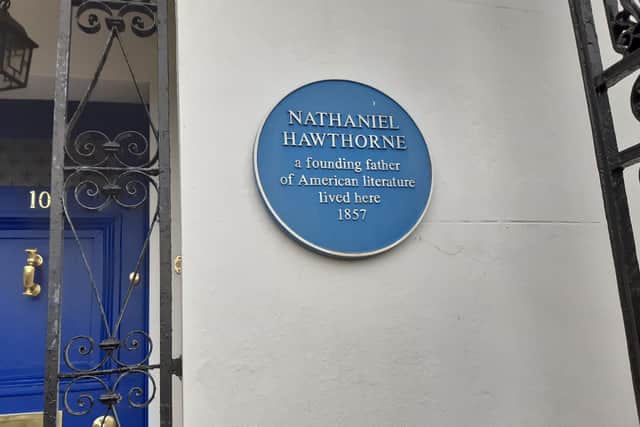 The blue plaque dedicated to Samuel Hawthorne at the house next door to Number 11 Lansdowne Circus.