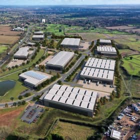 A CGI of proposed new employment space on a 52-acre industrial and logistics development site at Pickford Gate in the West Midlands.