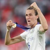 Jill Scott celebrates after England's UEFA Women's Euro 2022 final victory over Germany