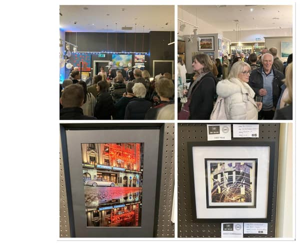 Top left and right: The celebration event at The Art Room Gallery. Bottom left: First Place - LSPS member Mark Godfrey. Bottom right: Highly Commended - Pam Apexander