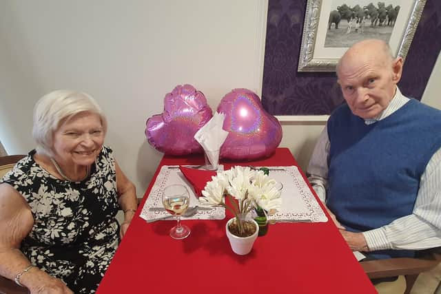 Residents Danny and Eunice enjoying a Valentine's meal