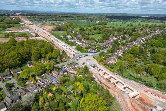 The small village of Burton Green is divided in half by a huge HS2 construction site as they install the Burton Green Tunnel. (Image: Emma Trimble / SWNS).
