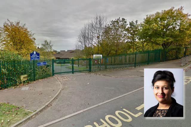 Brownsover Community School in Webb Drive and, inset, Cllr Kam Kaur. Photos: Google Street View/Warwickshire County Council