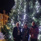 Rob Close, President of the Rotary Club of Rugby, the Mayor of Rugby Maggie O'Rourke and the Reverend Canon Edmund Newey of St Andrews Church.