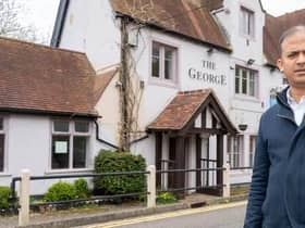 Hari outside The George at Kilsby.