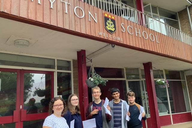 Myton School students celebrate their A-level results.