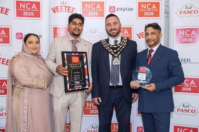 Nissa and Shahid Ahmed, with Mayor of Swanley Cllr Michael Horwood and Iftie Ahmed at the National Curry Awards. Picture supplied.