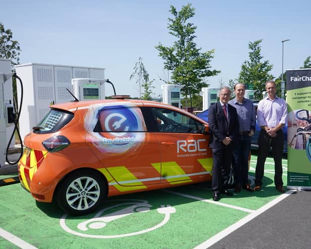 L-R: Rugby MP Mark Pawsey; FairCharge founder and journalist Quentin Wilson; and RAC EV spokesman Simon Williams