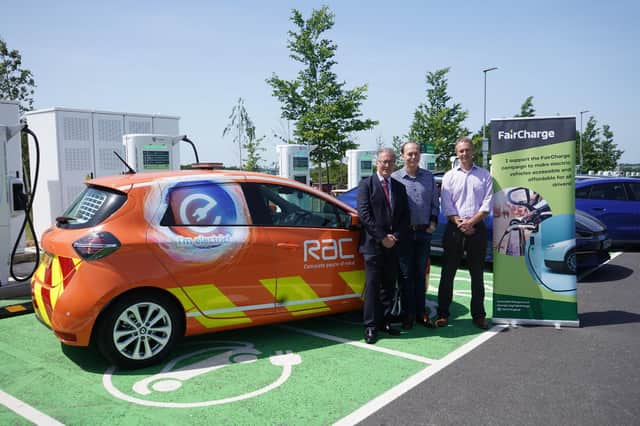 L-R: Rugby MP Mark Pawsey; FairCharge founder and journalist Quentin Wilson; and RAC EV spokesman Simon Williams