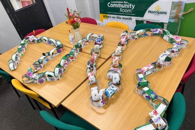 The paper chains completed by scouts Rainbows, beavers, brownies from around Leamington and Warwick. Photo supplied