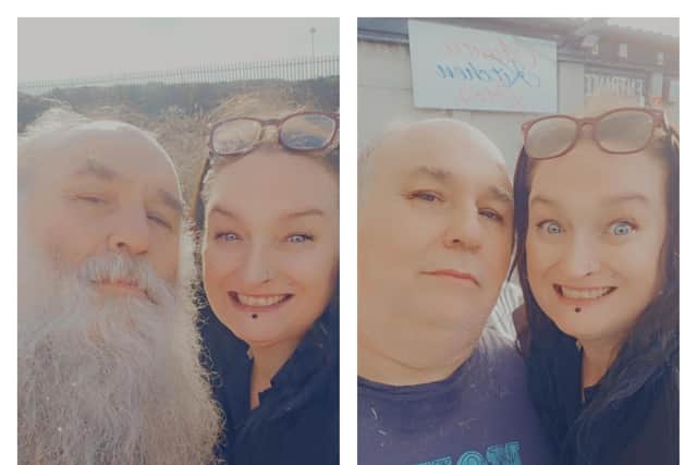 Before and after: Kev with daughter Melinda.