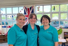 Team members Amy Hawkins, Milly Whelan and Sam Medlicott of Beechwood Childcare Limited i Leamington celebrate the nursery's 'outstanding' Ofsted report.