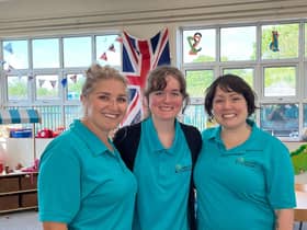 Team members Amy Hawkins, Milly Whelan and Sam Medlicott of Beechwood Childcare Limited i Leamington celebrate the nursery's 'outstanding' Ofsted report.