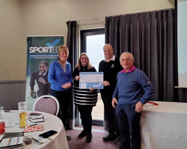 Sophie Tobin, the West Midland’s regional manager from Sported, was presented with a mock cheque for £3,800, representing the money raised since the beginning of November and another £1,000 was raised on the golf day itself. Photo supplied