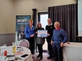 Sophie Tobin, the West Midland’s regional manager from Sported, was presented with a mock cheque for £3,800, representing the money raised since the beginning of November and another £1,000 was raised on the golf day itself. Photo supplied