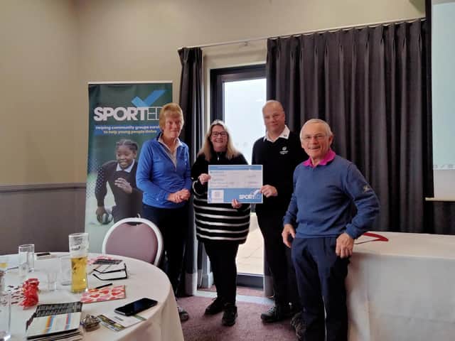 Sophie Tobin, the West Midland’s regional manager from Sported, was presented with a mock cheque for £3,800, representing the money raised since the beginning of November and another £1,000 was raised on the golf day itself. Photo supplied