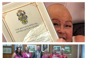 Tracie with her award. Tracie's Angels receive the award from Rugby Mayor Simon Ward on her behalf.